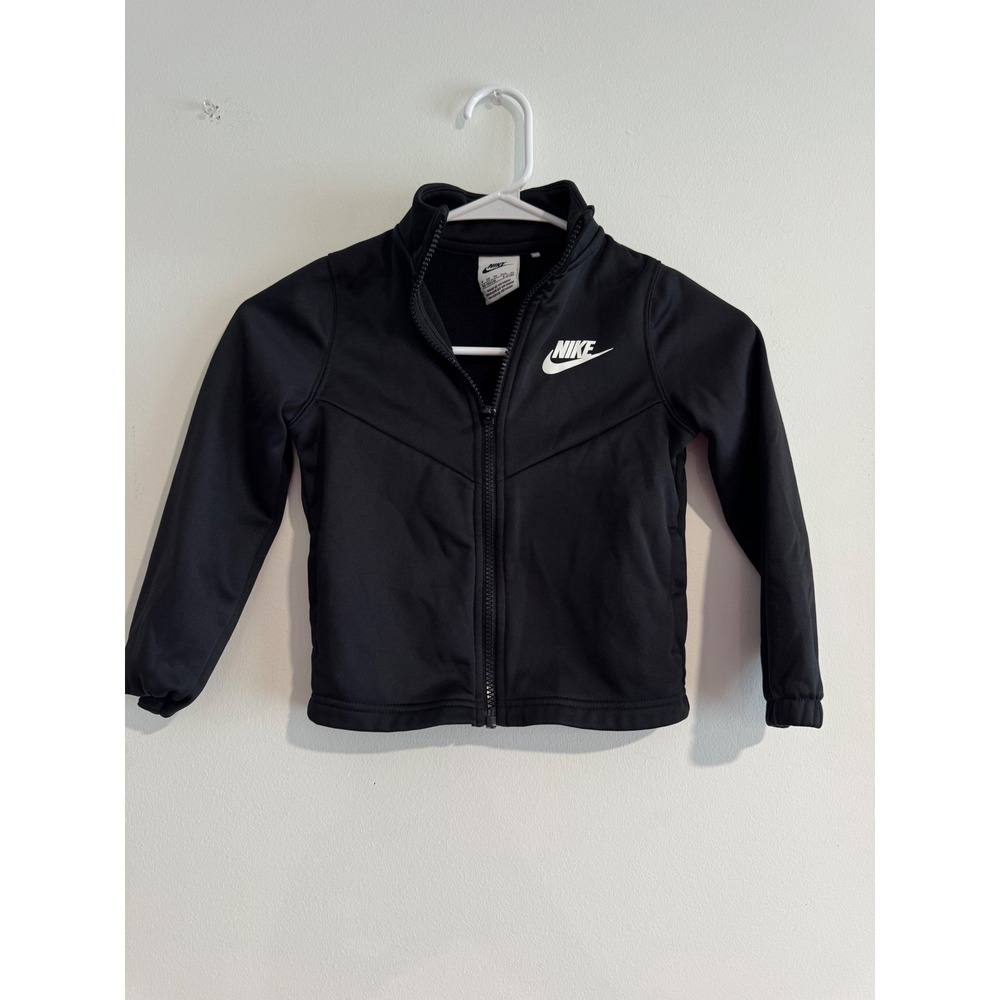 Nike Sportswear Full Zip Track Jacket Boys Size 4 Black Fleece Lined Logo